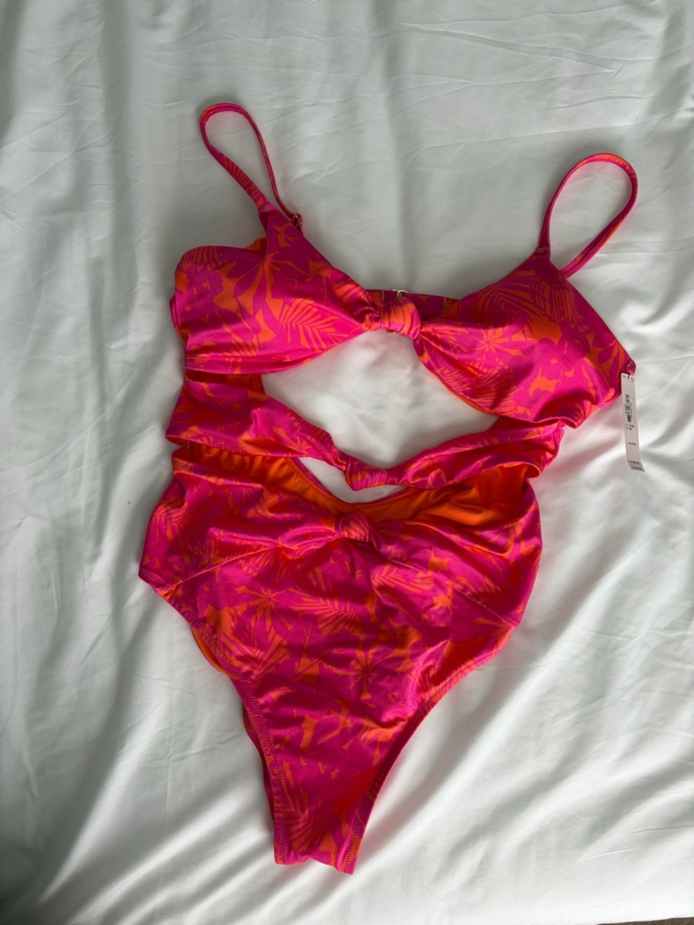 NWT Victoria’s Secret Hot Pink / Orange Floral Cut-Out One-Piece Swimsuit - Picture 2 of 13